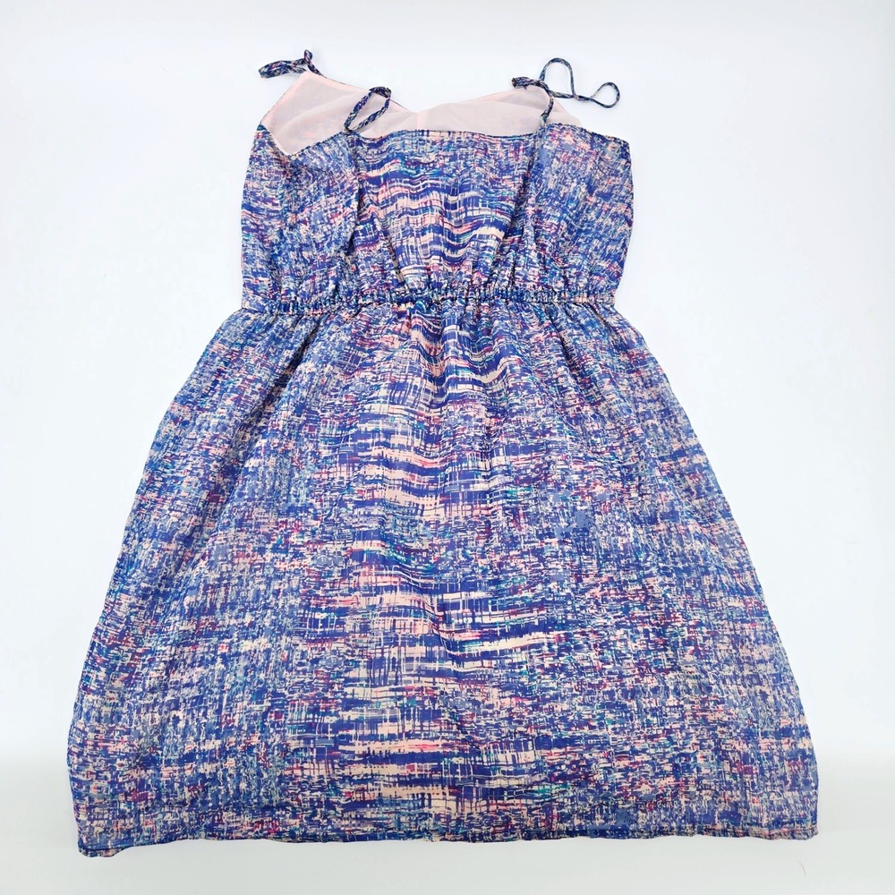 Broadway & Broome 100% Silk Abstract Print Mini Dress Blue Pink Size 6 - Picture 2 of 10